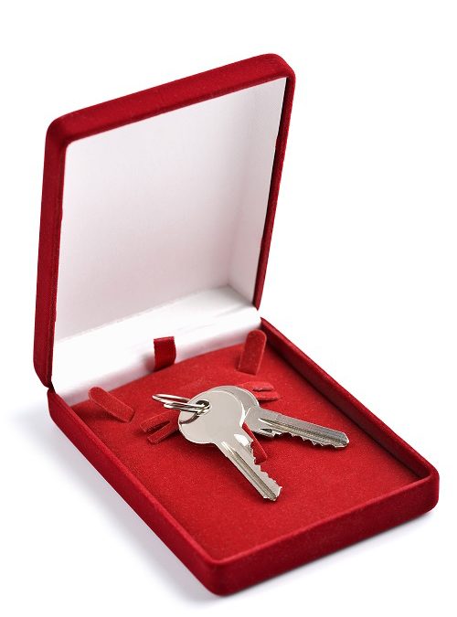 Gifts for down payment keys in red gift box